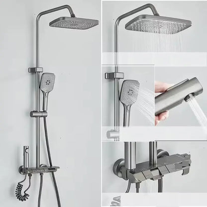 SaniSupreme Montana Premium opbouw baddoucheset 4-weg met baduitloop en bidet regendouche 28x18 cm Gunmetal grijs Sanisupreme