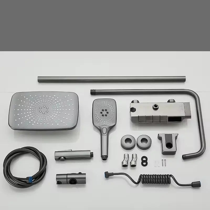 SaniSupreme Montana Premium opbouw baddoucheset 4-weg met baduitloop en bidet regendouche 28x18 cm Gunmetal grijs Sanisupreme