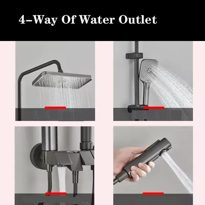 SaniSupreme Montana Premium opbouw baddoucheset 4-weg met baduitloop en bidet regendouche 28x18 cm Gunmetal grijs Sanisupreme