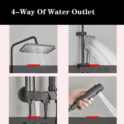 SaniSupreme Montana Premium opbouw baddoucheset 4-weg met baduitloop en bidet regendouche 28x18 cm Gunmetal grijs Sanisupreme