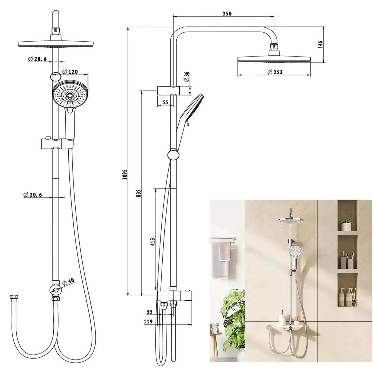 SaniSupreme Malibu opbouw bad bovendeel zonder mengkraan 20 cm. chroom glans rond Sanisupreme