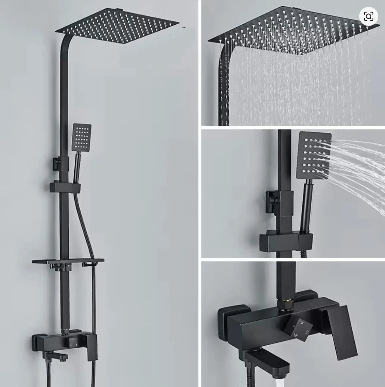 SaniSupreme Milaan opbouw bad doucheset met baduitloop 30 cm. regendouche mat zwart vierkant Sanisupreme