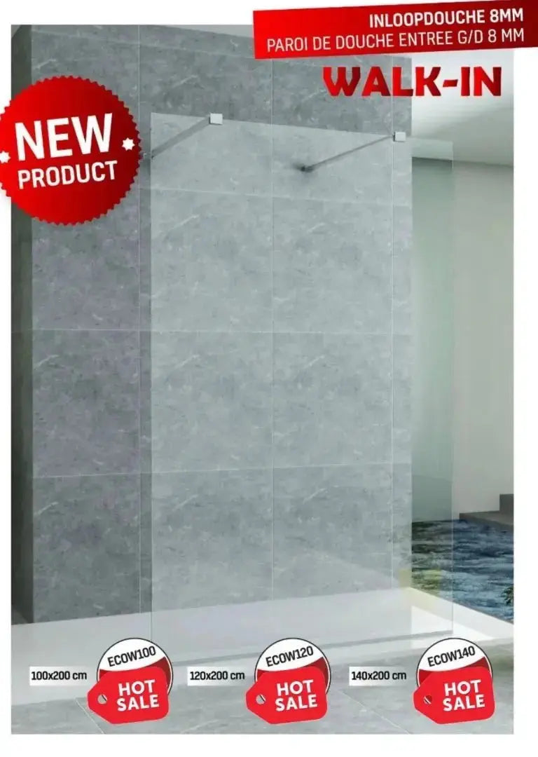 Open Walk - in Douchewand Sanisupreme PremiumLine Series 140X200 CM Veiligheidsglas 8 MM Helder glas Vlak