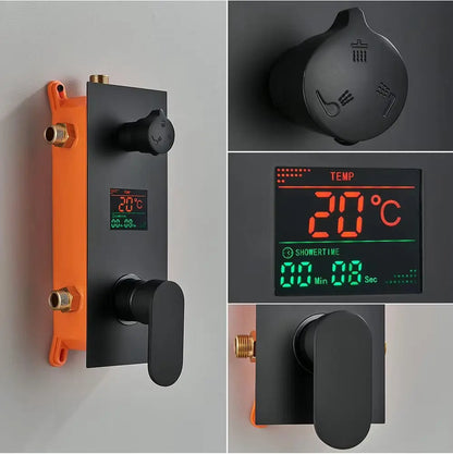 PRIJSKNALLER SaniSupreme Doucheset Manhattan Premium Wellness LCD 50 cm plafond regendouche met inbouw muurjets zwart inbouw