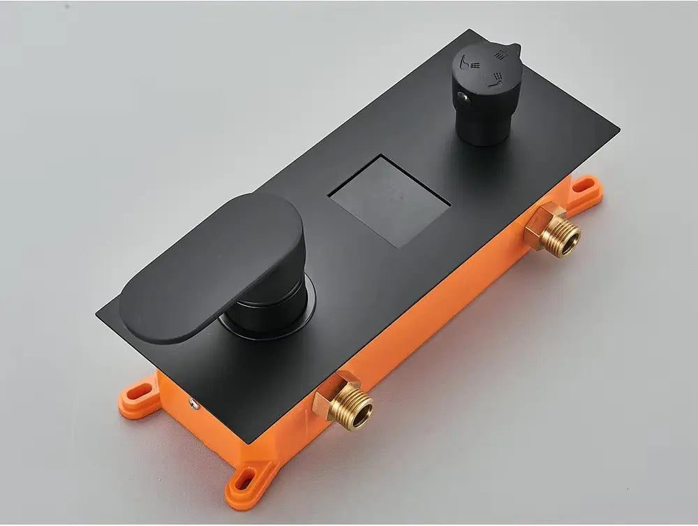 PRIJSKNALLER SaniSupreme Doucheset Manhattan Premium Wellness LCD 50 cm plafond regendouche met inbouw muurjets zwart inbouw