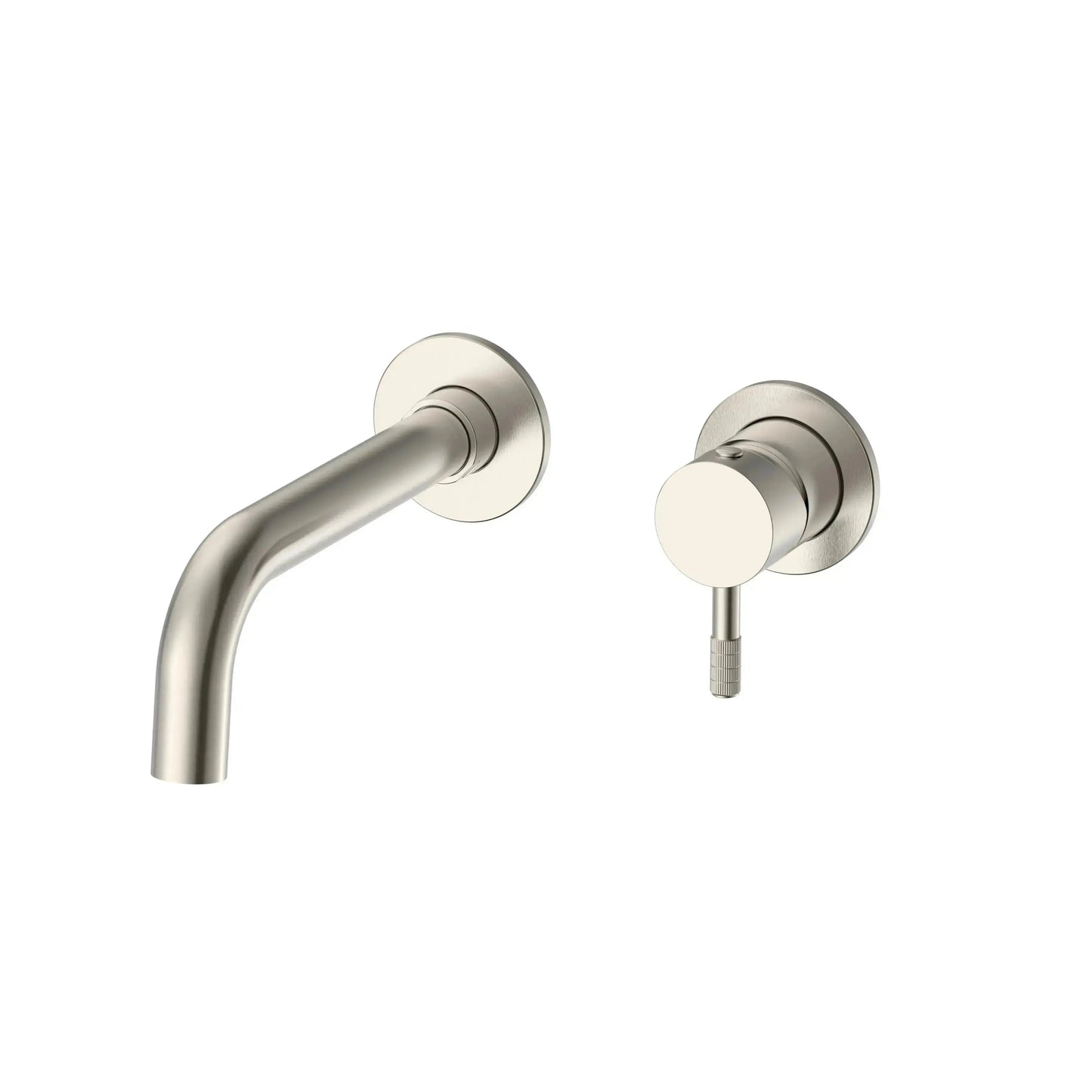 Luxe inbouw wastafelmengkraan in geborsteld RVS, compleet afbouwdeel met cold start greep en ronde rozetten