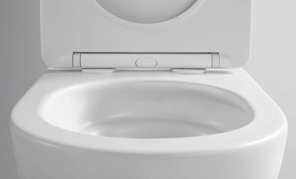SaniSupreme Aloni Pro hangtoilet / ophang WC – tornado flush – randloos – met zitting – compact 49 cm – mat wit SaniSupreme