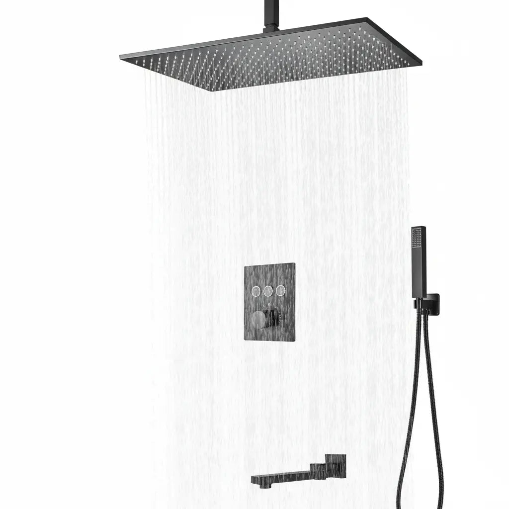 PROMO SaniSupreme®SmartPulse Plafond Thermostatische Doucheset Alicante 3 weg 40x80 cm regendouche mat zwart Sanisupreme