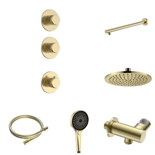 Doucheset SaniSupreme Stria ProRain Geborsteld Goud Wand Set 2 weg Sanisupreme