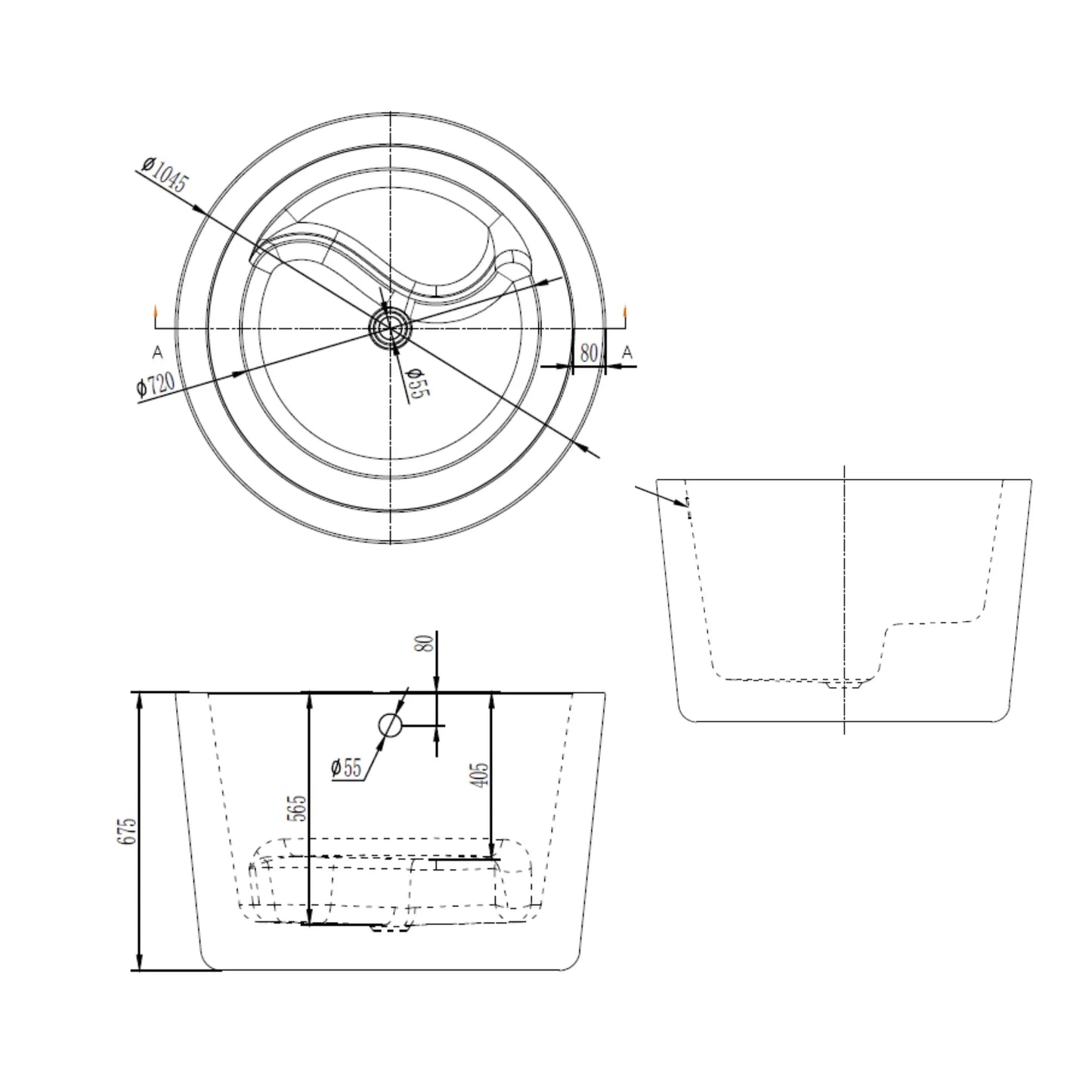 rond vrijstaand bad Lunaris Solstice Ø 104 × 67,5 cm – modern design ligbad