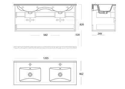 SaniSupreme® Monaco Bathroom furniture 120 matt anthracite gray ceramic double sink white