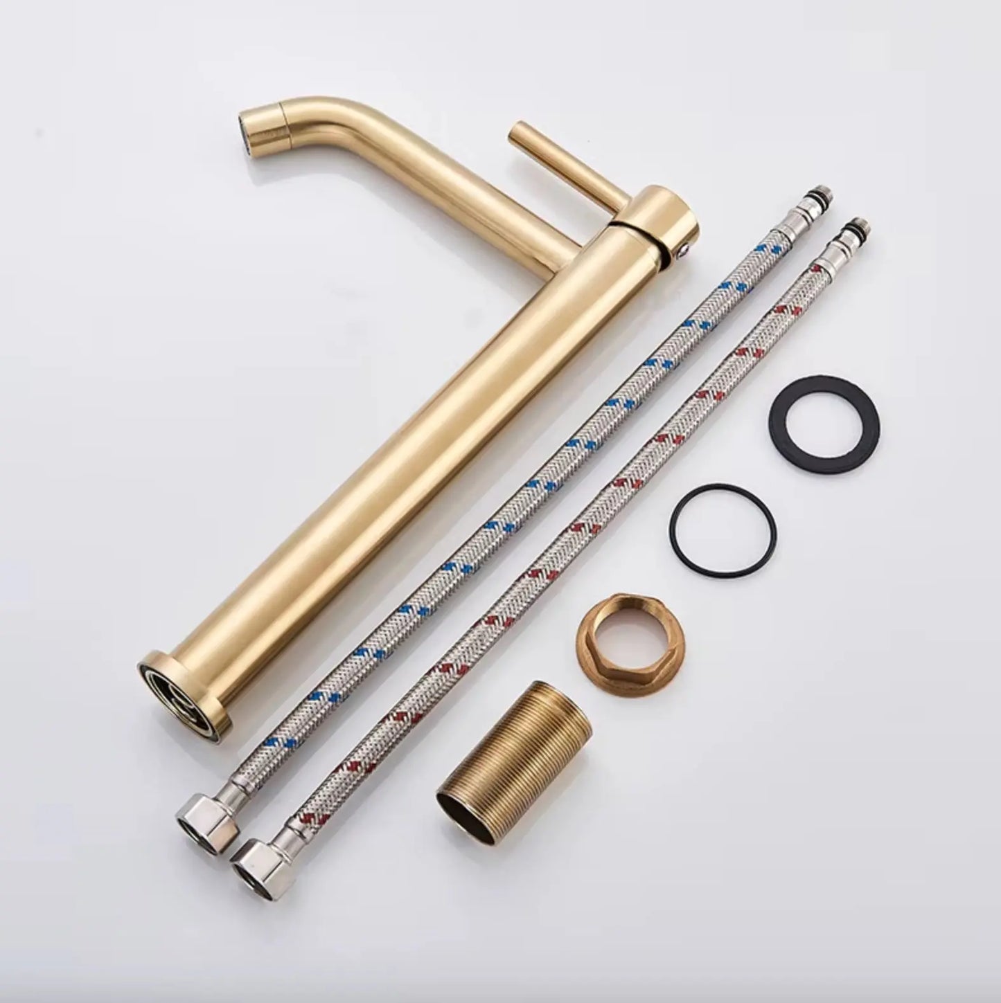 SaniSupreme Allicante wastafel kraan opbouw hoog model gebogen uitloop Goud Brushed