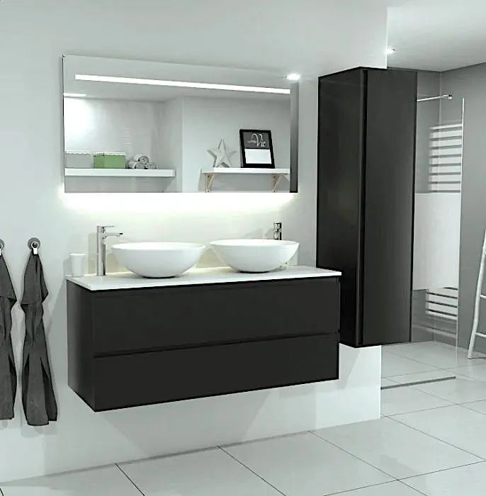 SaniSupreme® Aloni Badmeubel Sally 160 mat zwart dubbele waskom Per wit Sanisupreme