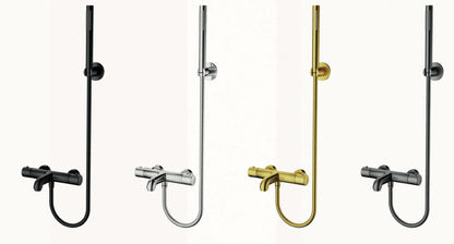 SaniSupreme Aloni douche/badset opbouw thermostatische badmengkraan 2 weg met ronde handdouche en wandbeugel Geborsteld Goud