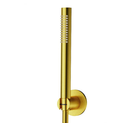 SaniSupreme Aloni douche/badset opbouw thermostatische badmengkraan 2 weg met ronde handdouche en wandbeugel Geborsteld Goud