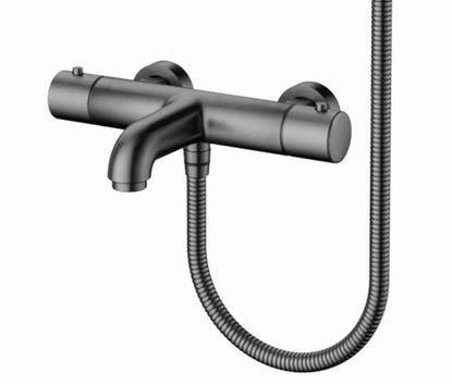 SaniSupreme Aloni doucheset badset opbouw thermostatische badmengkraan 2 weg met ronde handdouche en wandbeugel gunmetal