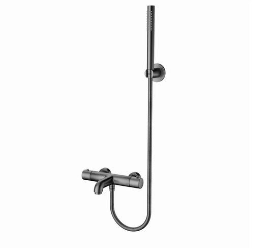 SaniSupreme Aloni doucheset badset opbouw thermostatische badmengkraan 2 weg met ronde handdouche en wandbeugel gunmetal