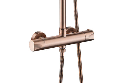 SaniSupreme Aloni Optima Rondo opbouw doucheset Thermostatisch 8 inch regendouche geborsteld koper