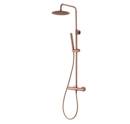 SaniSupreme Aloni Optima Rondo opbouw doucheset Thermostatisch 8 inch regendouche geborsteld koper