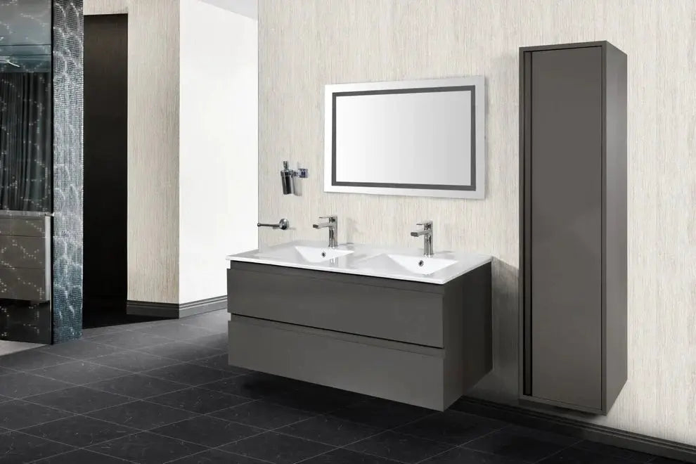 SaniSupreme ALONI SOLID SURFACE DUBBELE WASTAFEL (120CM) - WIT - zonder kraangat