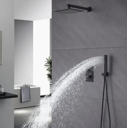 SaniSupreme Aqua - AeroLine Digitale Doucheset Inbouw Douchekraan- LCD Display Mengkraan 12 inch regendouche 2- weg zwart