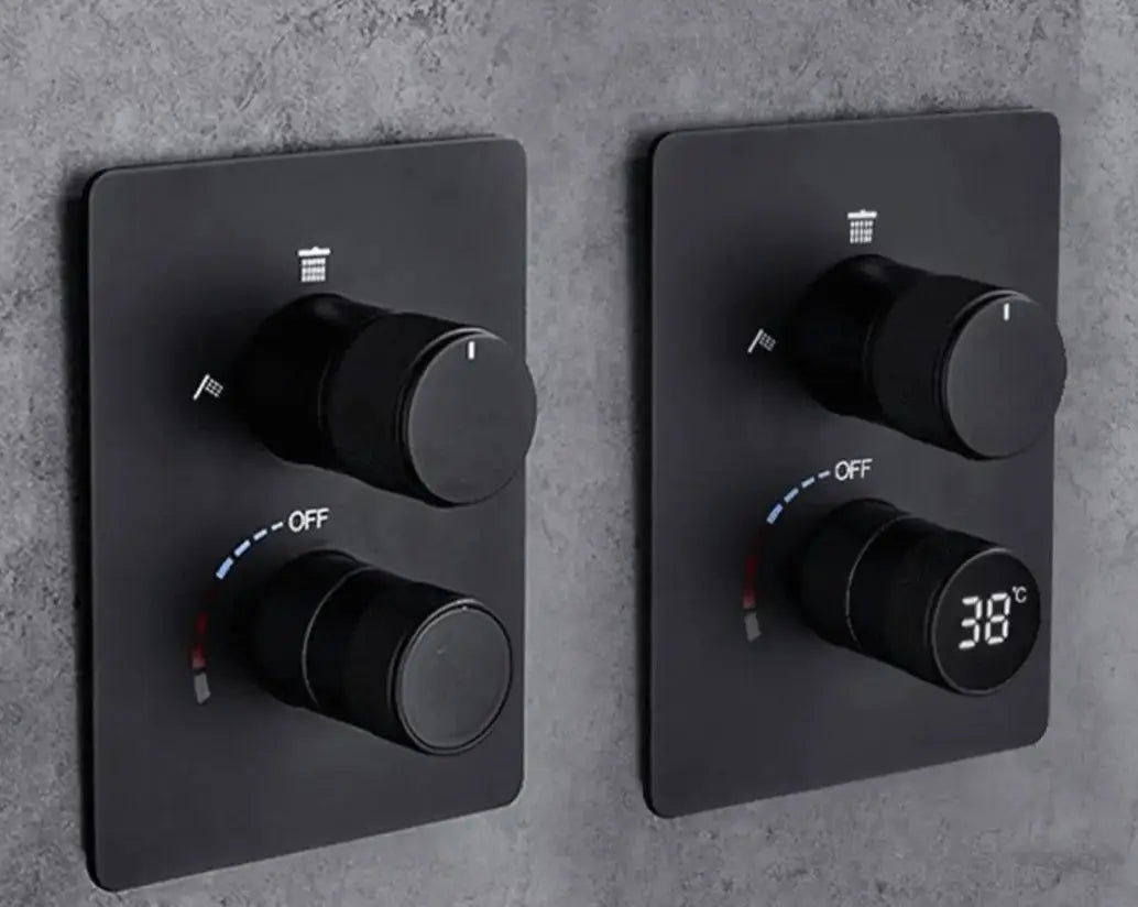 SaniSupreme Aqua - AeroLine Digitale Doucheset Inbouw Douchekraan- LCD Display Mengkraan 12 inch regendouche 2- weg zwart