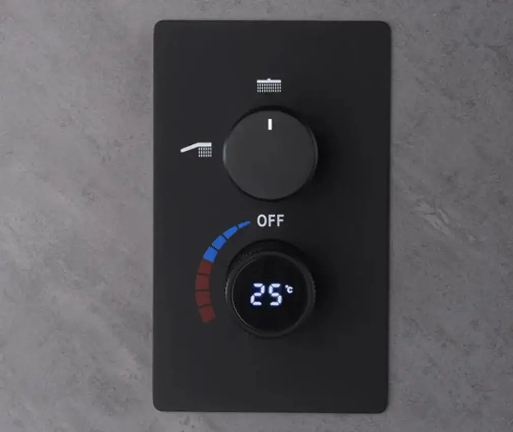 SaniSupreme Aqua - AeroLine Digitale Doucheset Inbouw Douchekraan- LCD Display Mengkraan 12 inch regendouche 2- weg zwart