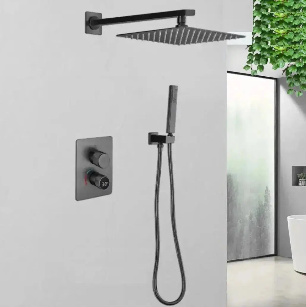 SaniSupreme Aqua - AeroLine Digitale Doucheset Inbouw Douchekraan- LCD Display Mengkraan 30 cm regendouche 2- weg Gun Metal