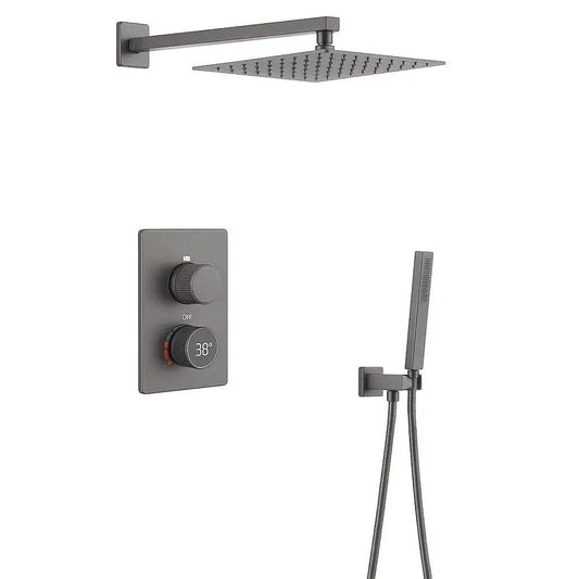 SaniSupreme Aqua-AeroLine Inbouw Doucheset Vierkant LCD Display 30 cm Gunmetal Sanisupreme