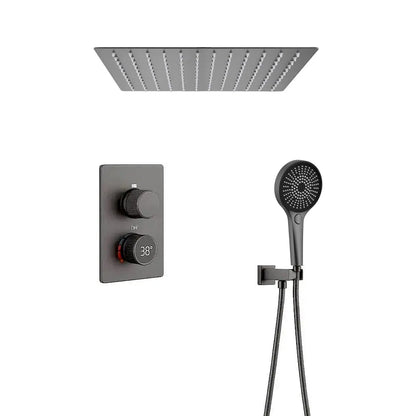 SaniSupreme Aqua-AeroLine Inbouw Doucheset Vierkant LCD Display Regendouche Plafond inbouw 30 cm Gunmetal Sanisupreme
