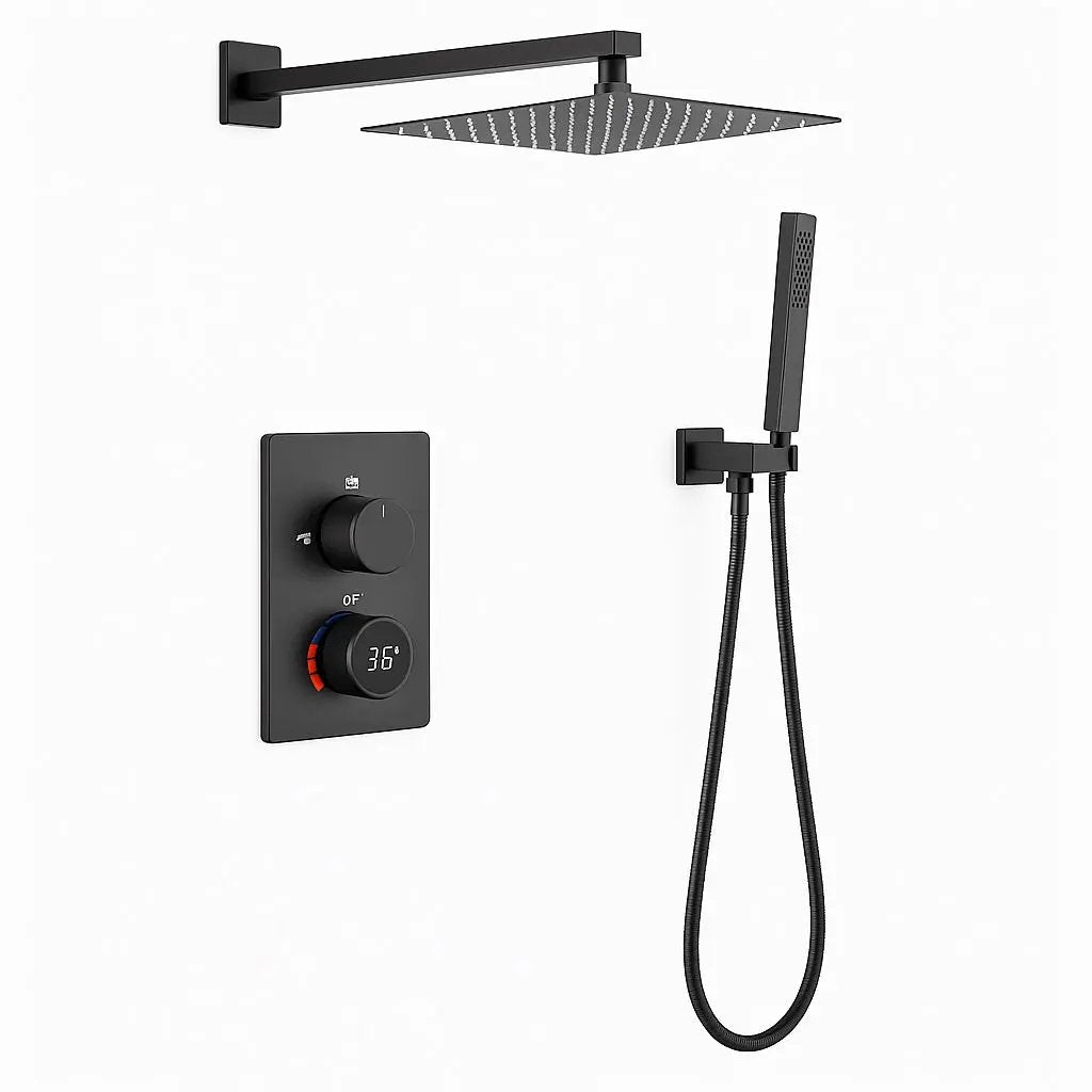 SaniSupreme Aqua-AeroLine Digitale Doucheset Inbouw LCD Display Mengkraan 30 cm regendouche zwart Sanisupreme