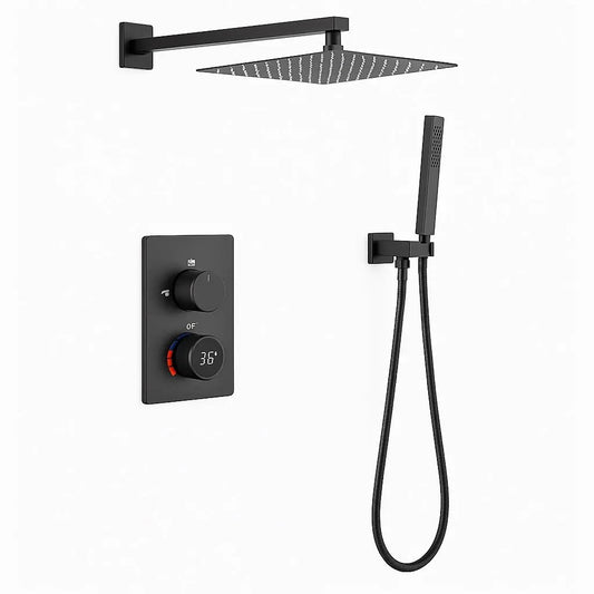 SaniSupreme Aqua-AeroLine Digitale Doucheset Inbouw LCD Display Mengkraan 30 cm regendouche zwart Sanisupreme