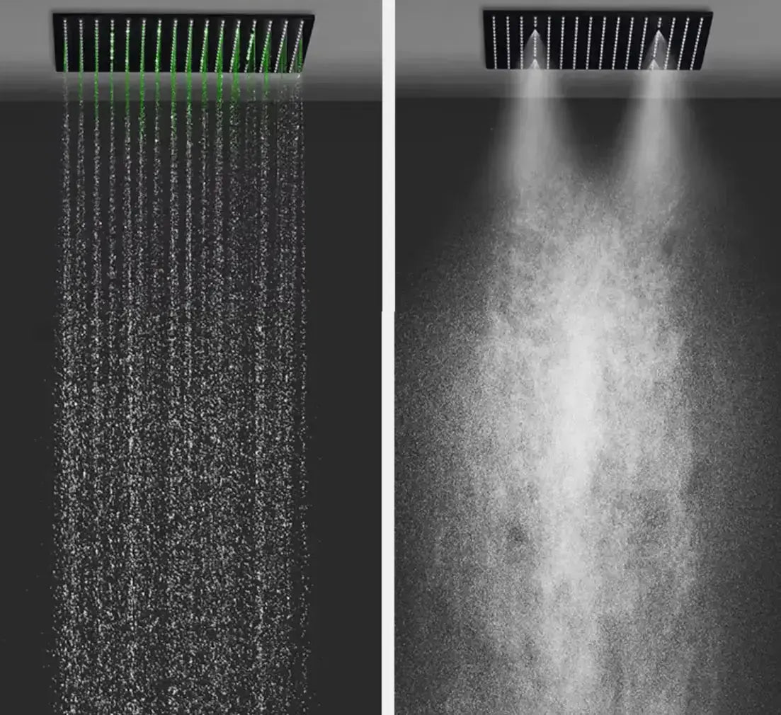 SaniSupreme® AquaMax Platinum Wellness Plafond Thermostatische Doucheset 3 weg Inbouw Plafond LED regendouche Mat Zwart