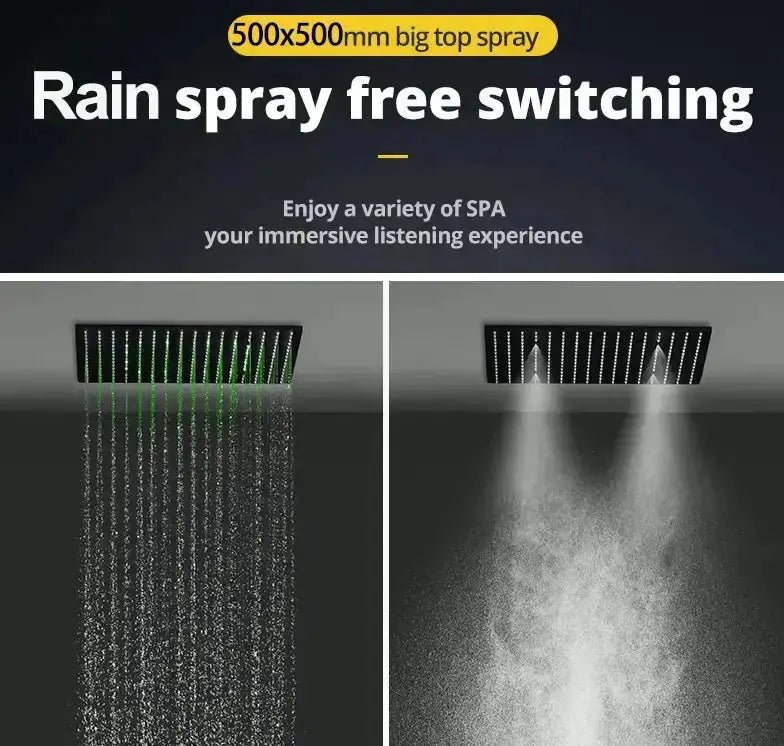 SaniSupreme® AquaMax Platinum Wellness Plafond Thermostatische Doucheset 3 weg Inbouw Plafond LED regendouche Mat Zwart