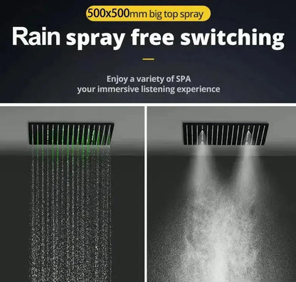 SaniSupreme® AquaMax Platinum Wellness Plafond Thermostatische Doucheset 3 weg Inbouw Plafond LED regendouche Mat Zwart