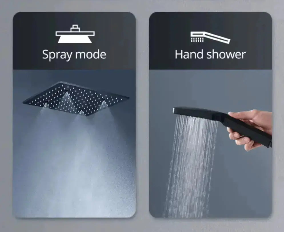 SaniSupreme® AquaMax Platinum Wellness Plafond Thermostatische Doucheset 3 weg Inbouw Plafond LED regendouche Mat Zwart