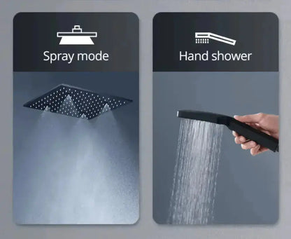 SaniSupreme® AquaMax Platinum Wellness Plafond Thermostatische Doucheset 3 weg Inbouw Plafond LED regendouche Mat Zwart