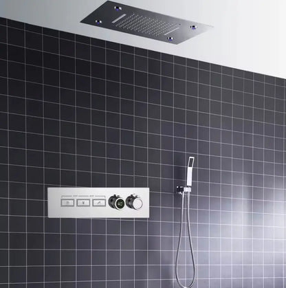 SaniSupreme® AquaTherme Plafond Thermostatische Doucheset Genua 3 weg Inbouw Plafond LED regendouche Chroom