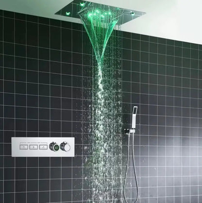 SaniSupreme® AquaTherme Plafond Thermostatische Doucheset Genua 3 weg Inbouw Plafond LED regendouche Chroom