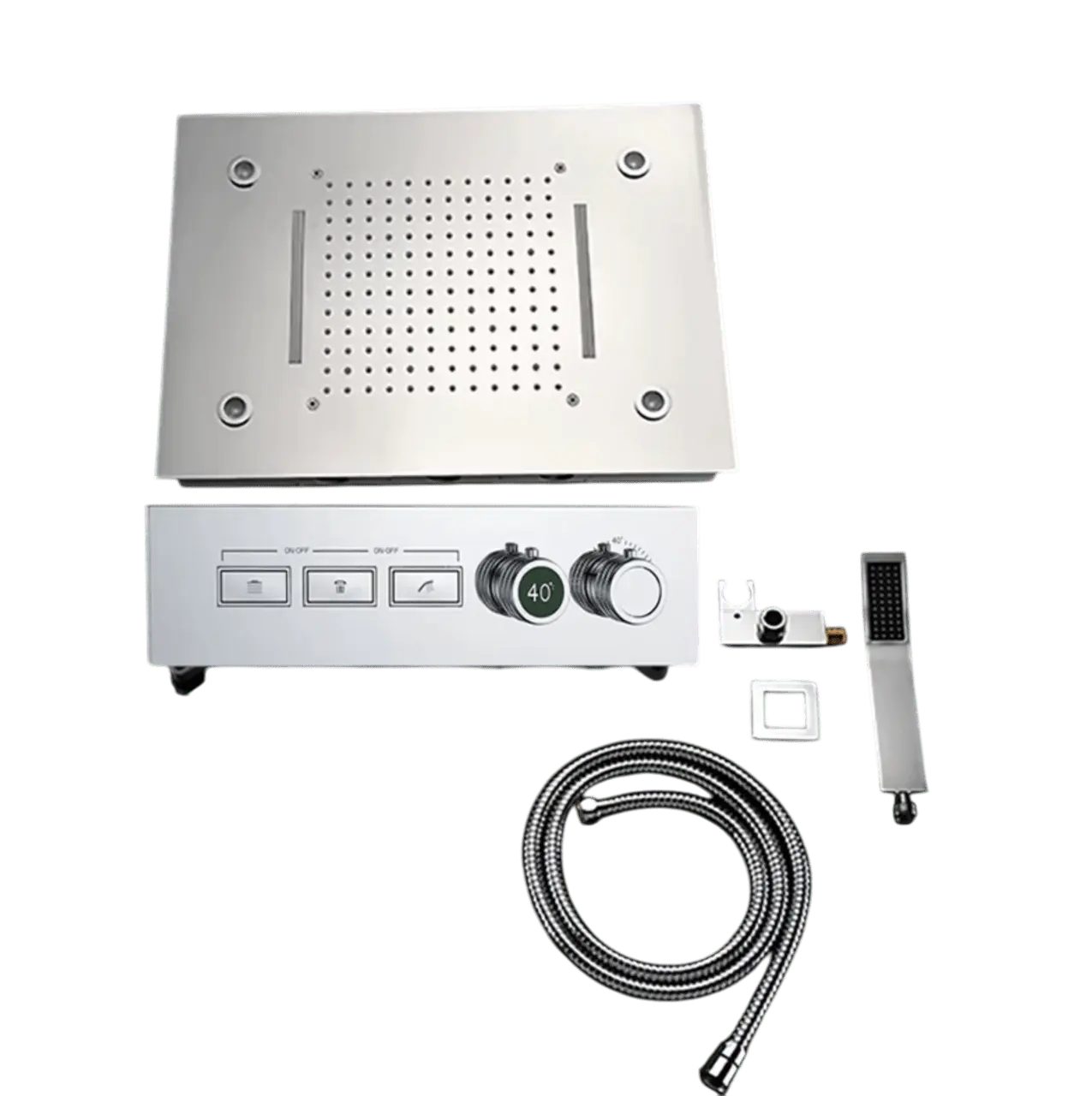 SaniSupreme® AquaTherme Plafond Thermostatische Doucheset Genua 3 weg Inbouw Plafond LED regendouche Chroom