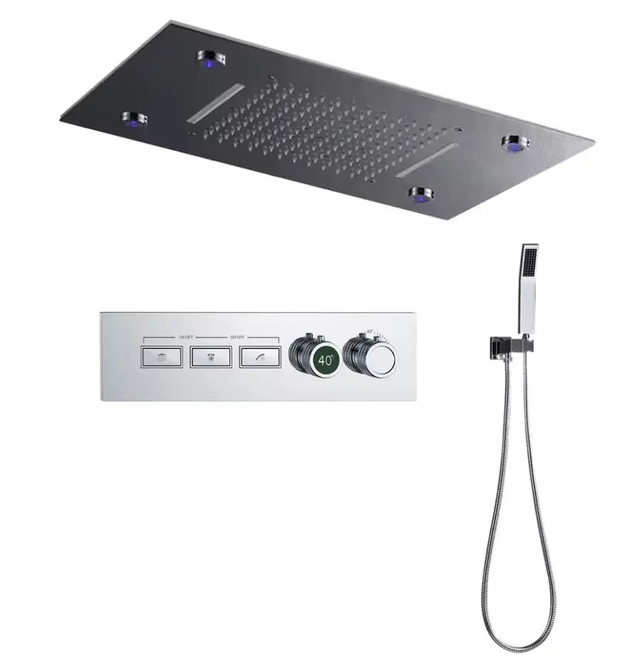 SaniSupreme® AquaTherme Plafond Thermostatische Doucheset Genua 3 weg Inbouw Plafond LED regendouche Chroom