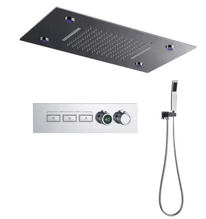 SaniSupreme® AquaTherme Plafond Thermostatische Doucheset Genua 3 weg Inbouw Plafond LED regendouche Chroom