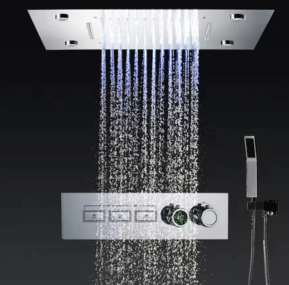 SaniSupreme® AquaTherme Plafond Thermostatische Doucheset Genua 3 weg Inbouw Plafond LED regendouche Chroom