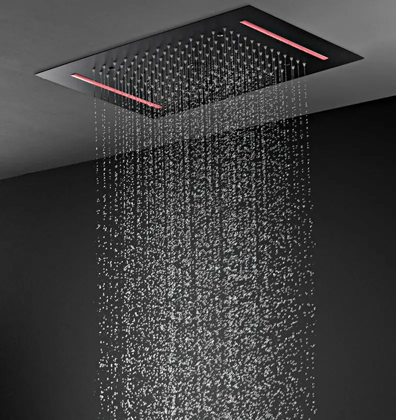 SaniSupreme® AquaTherme Plafond Thermostatische Doucheset Genua 3 weg Inbouw Plafond LED regendouche Mat Zwart