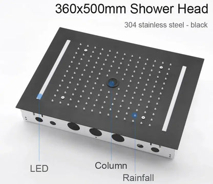 SaniSupreme® AquaTherme Plafond Thermostatische Doucheset Genua 3 weg Inbouw Plafond LED regendouche Mat Zwart