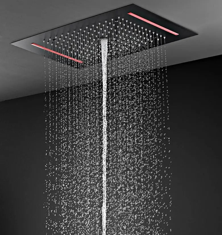 SaniSupreme® AquaTherme Plafond Thermostatische Doucheset Genua 3 weg Inbouw Plafond LED regendouche Mat Zwart