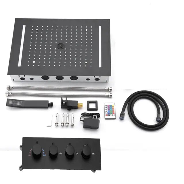 SaniSupreme® AquaTherme Plafond Thermostatische Doucheset Genua 3 weg Inbouw Plafond LED regendouche Mat Zwart