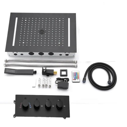 SaniSupreme® AquaTherme Plafond Thermostatische Doucheset Genua 3 weg Inbouw Plafond LED regendouche Mat Zwart