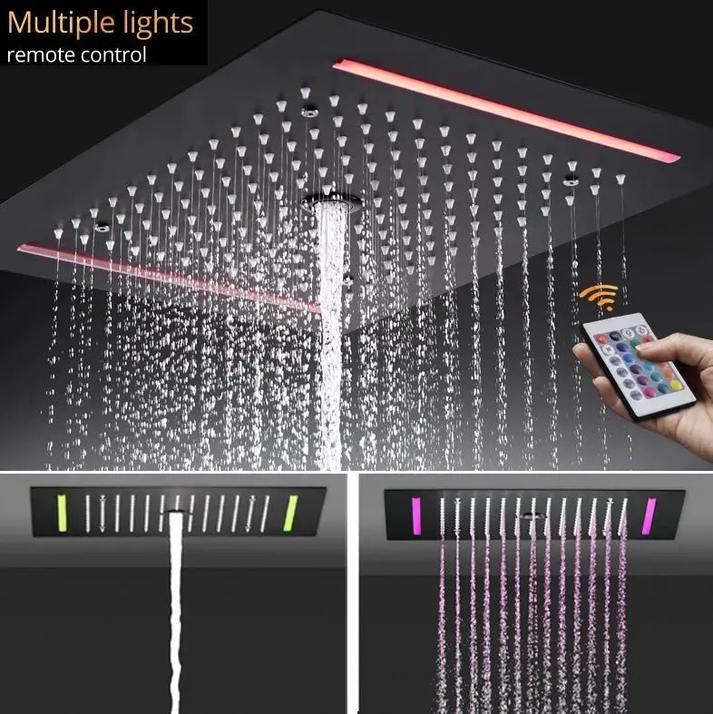 SaniSupreme® AquaTherme Plafond Thermostatische Doucheset Genua 3 weg Inbouw Plafond LED regendouche Mat Zwart