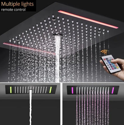 SaniSupreme® AquaTherme Plafond Thermostatische Doucheset Genua 3 weg Inbouw Plafond LED regendouche Mat Zwart